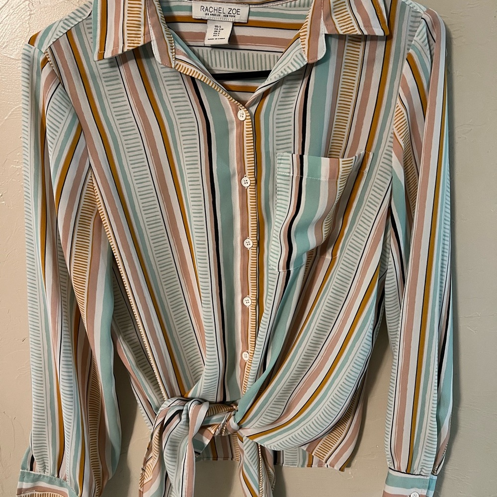 Rachel Zoe Blue and Brown Casual Button Down Shirt - Picture 5 of 5
